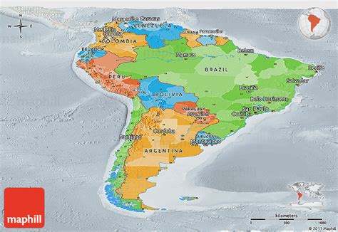 Political Panoramic Map Of South America Lighten Semi Desaturated