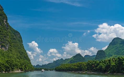 Tourist Boat Sailing On A Li River In China Stock Photo Image Of