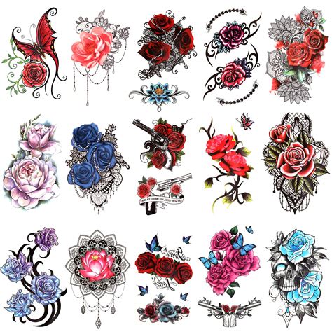 buy konsait 15 sheets flower temporary tattoos for women half arm tattoos sleeves stickers