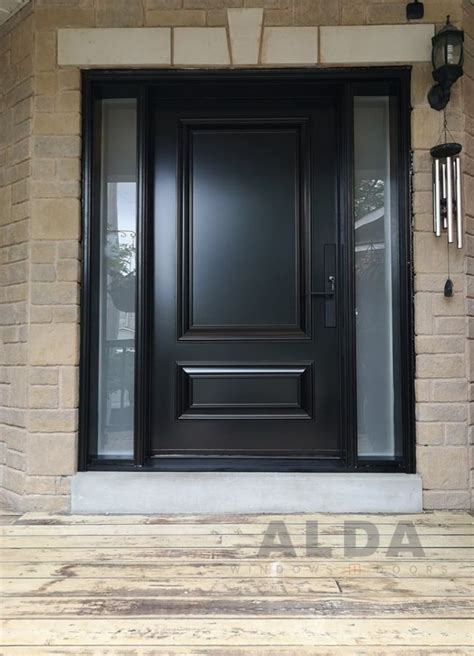 Black Front Door With 2 Frosted Sidelights Black Steel Door