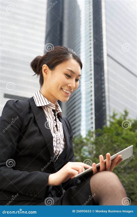 Chinese Businesswoman Working On Tablet Computer Stock Image Image Of