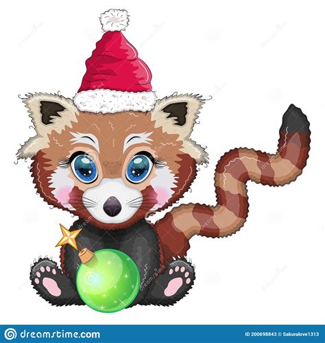 Red Panda In Santa Hat With Christmas Tree Ball Cute Character New