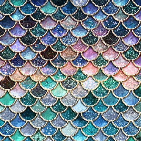 Teal Silver And Pink Sparkle Faux Glitter Mermaid Scales By Utart