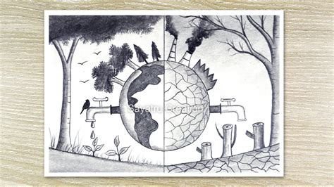 Environment Day Scenery Drawing By Pencil Save Nature Save Earth