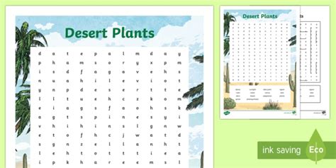 Desert Plants Word Search What Plants Live In The Desert