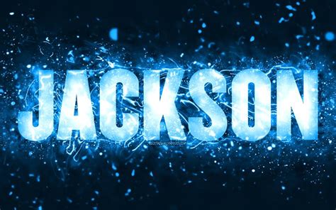 Download Wallpapers Happy Birthday Jackson 4k Blue Neon Lights