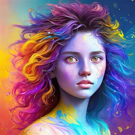 Premium Photo A Colorful Portrait Of A Girl With Rainbow Hair