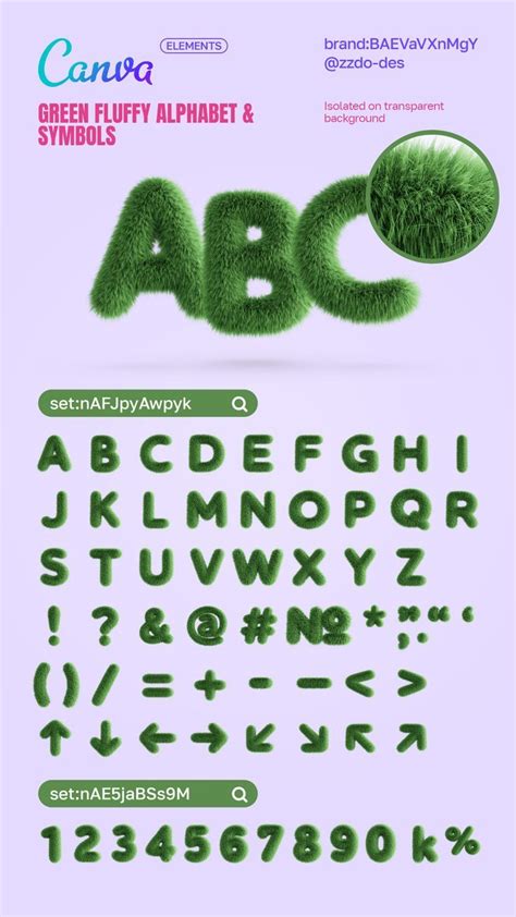 Canva Element Keyword Green 3d Fluffy Alphabet And Simbols Canvas