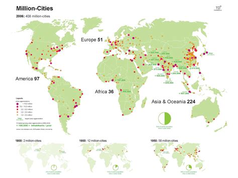 Maps showing cities with populations over 1 million over time (1800 ...