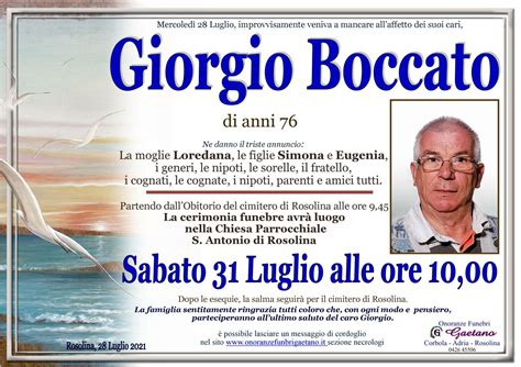 Necrologio Di Giorgio Boccato Onoranze Funebri Gaetano