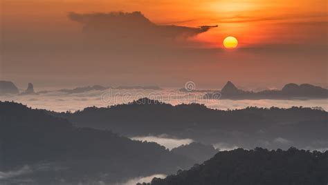 Sunrise Over Sea Fog And Mountain Stock Image Image Of Horizontal