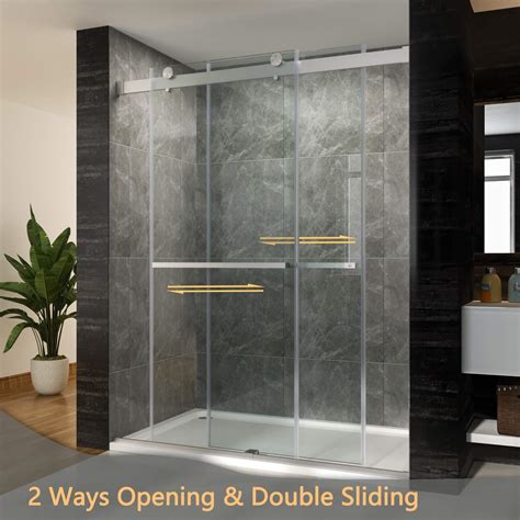 SUNNY SHOWER Bypass Sliding Shower Door With 3 8 In Clear Glass Panel