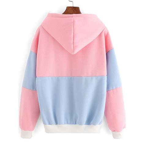 Pink Blue Patchwork Hoodie Sweatshirts Hooded Sweatshirts Pastel