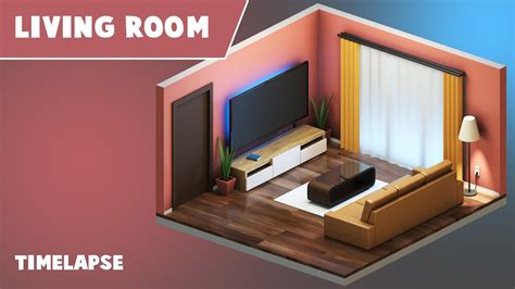 Isometric Living Room 3ds Max Timelapse Youtube