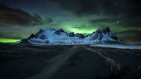 Hd Wallpaper Vatnajokull National Park Aurora Borealis Stokksnes