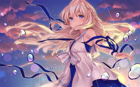 453505 Long Hair Clear Sky Pink Clouds Blue Eyes Anime Anime Girls Rare Gallery Hd