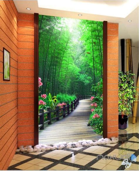 3d Bamboo Tree Flower Lane Corridor Entrance Wall Mural