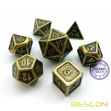 Bescon New Style Ancient Brass Solid Metal Polyhedral Dandd Dice Set Of 7