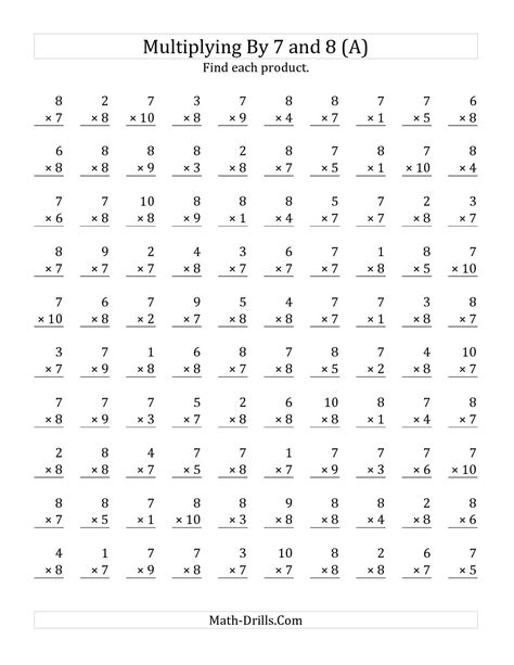 Printable Worksheets Multiplication Facts See The Usa In Your Wedding