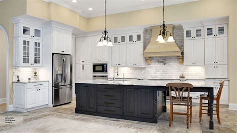Traditional kitchen with white cabinets and a gray island. Kitchen with White Cabinets and a Gray Island - Omega