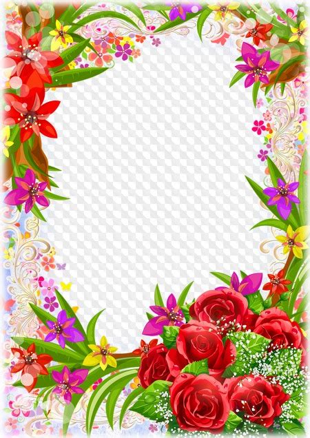 Photoshop Frame Template With Beautiful Flowers Transparent Png Frame