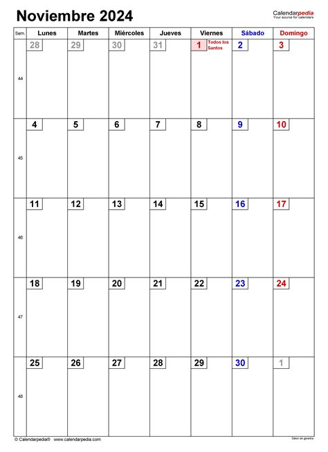 Calendario Noviembre 2024 En Word Excel Y Pdf Calendarpedia