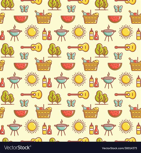 Seamless Picnic Pattern Summer Outdoor Recreation Vector Image