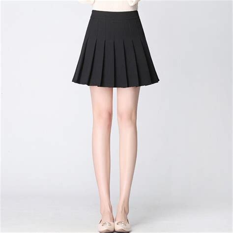 2018 high waist ball pleated skirts spring summer harajuku denim skirts solid plaid a line