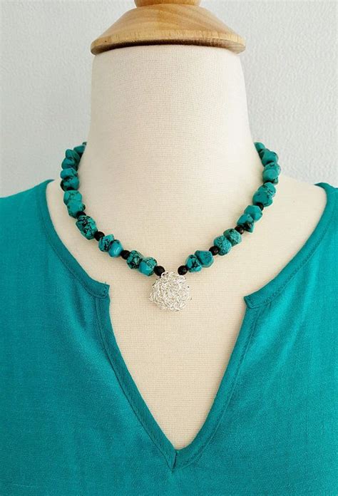 Handmade Turquoise Magnesite Beaded Necklace Handmade Artisan Jewelry