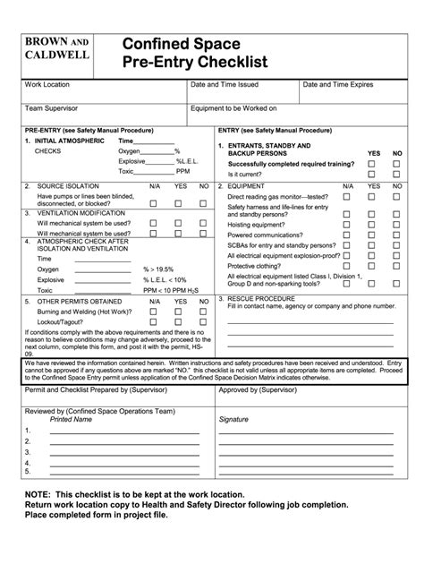 Blank Confined Space Form Fillable Fill Out And Sign Printable Pdf