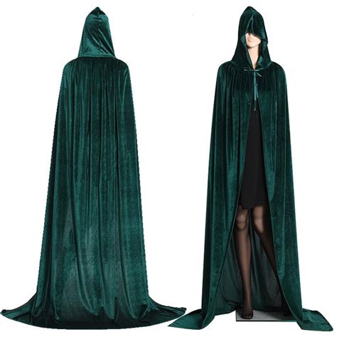 Green Adult Hooded Velvet Cloak Cape Wizard Costume