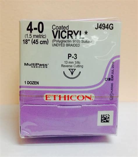 Ethicon J494g Coated Vicryl Suture Precision Point Reverse Cutting