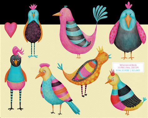 Whimsical Cute Birds Watercolor Clipart By Slslines In Pink Etsy