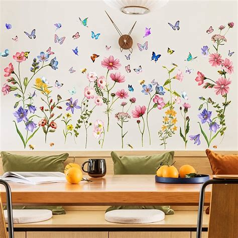 Decalmile Animal Wall Stickers Murals Removable Vinyl Bees Flower Wall