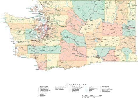 State Map Of Washington In Adobe Illustrator Vector Format Detailed