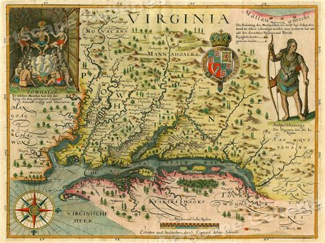18x24 1627 Map Of Virginia By John Smith Historic Vintage Style Wall