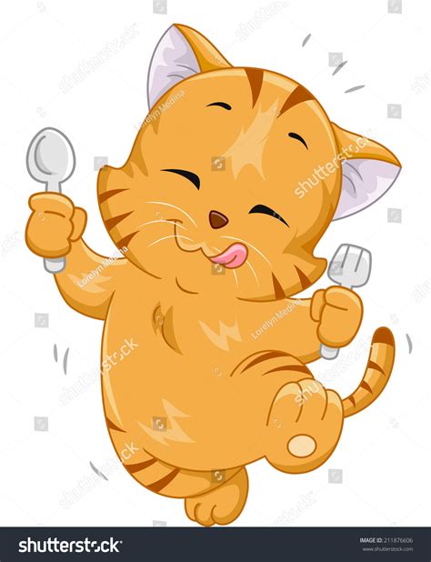 Mascot Illustration Featuring Hungry Cat Holding Stock Vector Royalty