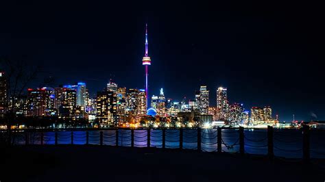 Beautiful Toronto Canada City Cn Tower Lake Lake View Night