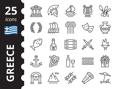 Greece Icon Set Greek Symbols And Objects Collection Simple Vector