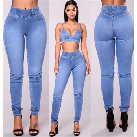 women plus size s 3xl high waist skinny pencil denim jeans pants rich fame glam jeans denim