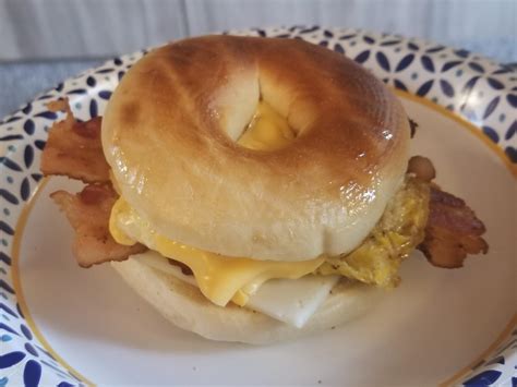 Homemade Bacon Egg And Cheese Bagel Sandwich I Made For Breakfast This