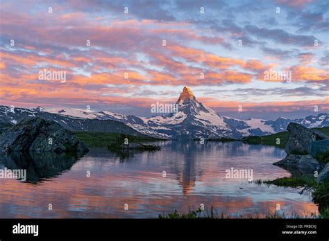 Morning Shot Of The Golden Matterhorn Monte Cervino Mont Cervin