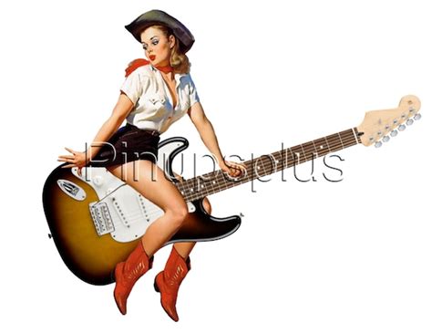 Sexy Cowgirl Pinup Riding A Guitar Pin Up Waterslide Decal For