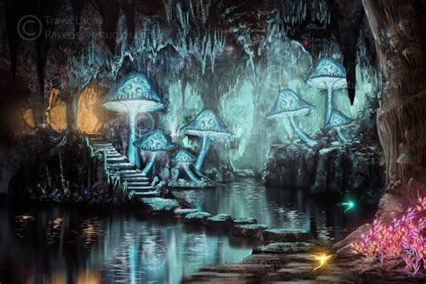 Mushroom Cave By Ravenseyetravislacey Fantasy Landscape Fantasy Art