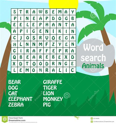 Word Search Game. Animals Royalty Free Stock Images - Image: 25745689