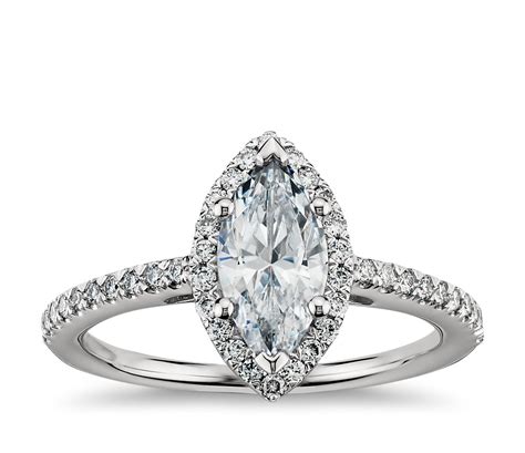 The elongated shape of a marquise, with its gently rounded centre and pointed edges, stands out from more popular cuts. Marquise Cut Halo Diamond Engagement Ring in Platinum | Blue Nile