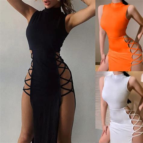 SEXY WOMEN S HOLLOW Out Mesh See Through Mini Dress Bodycon Party Club