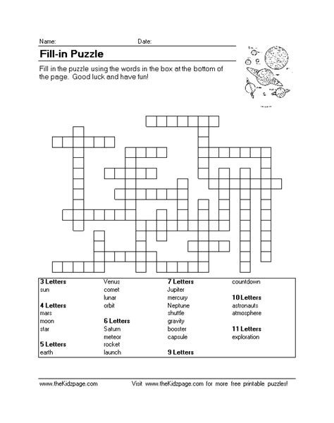 We offer high quality printable fill in puzzles in pdf format; Space Fill-in Puzzle - Free Printable Learning Activities ...