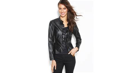Inc International Concepts Faux Leather Ruffle Jacket In Black Lyst