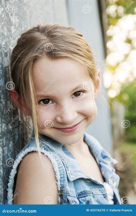 Smiling Pre Teen In Denim Jacket Stock Photo Image Of Smiling Young